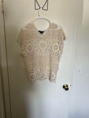 Crochet Circle-Motif Short Sleeve Tunic - Cream